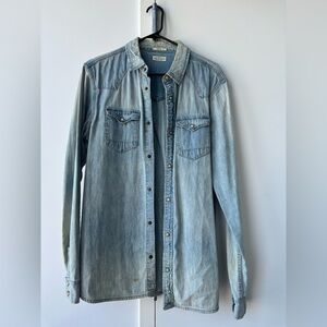 AllSaints Light Blue Denim Button-Down Shirt
